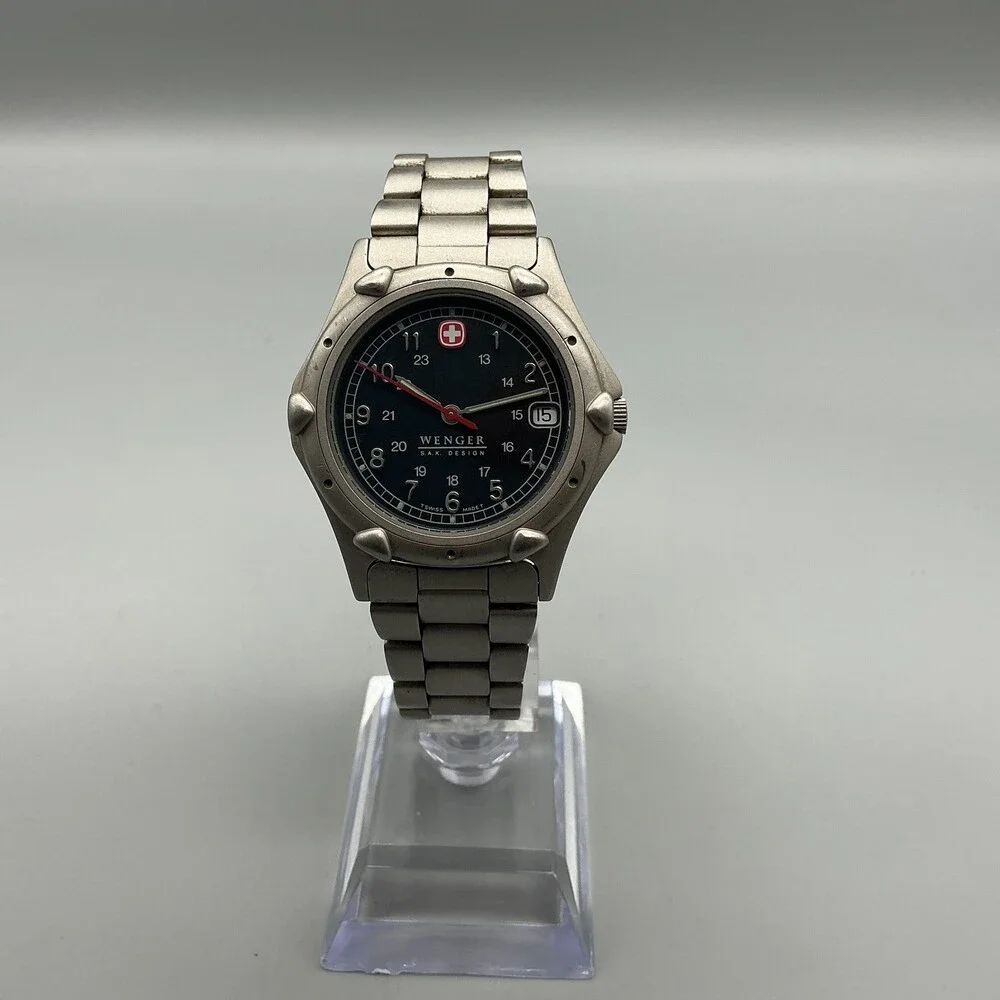 Wenger SAK Design Mens Watch 36mm Black Dial Stainless 100M New Battery 7.25